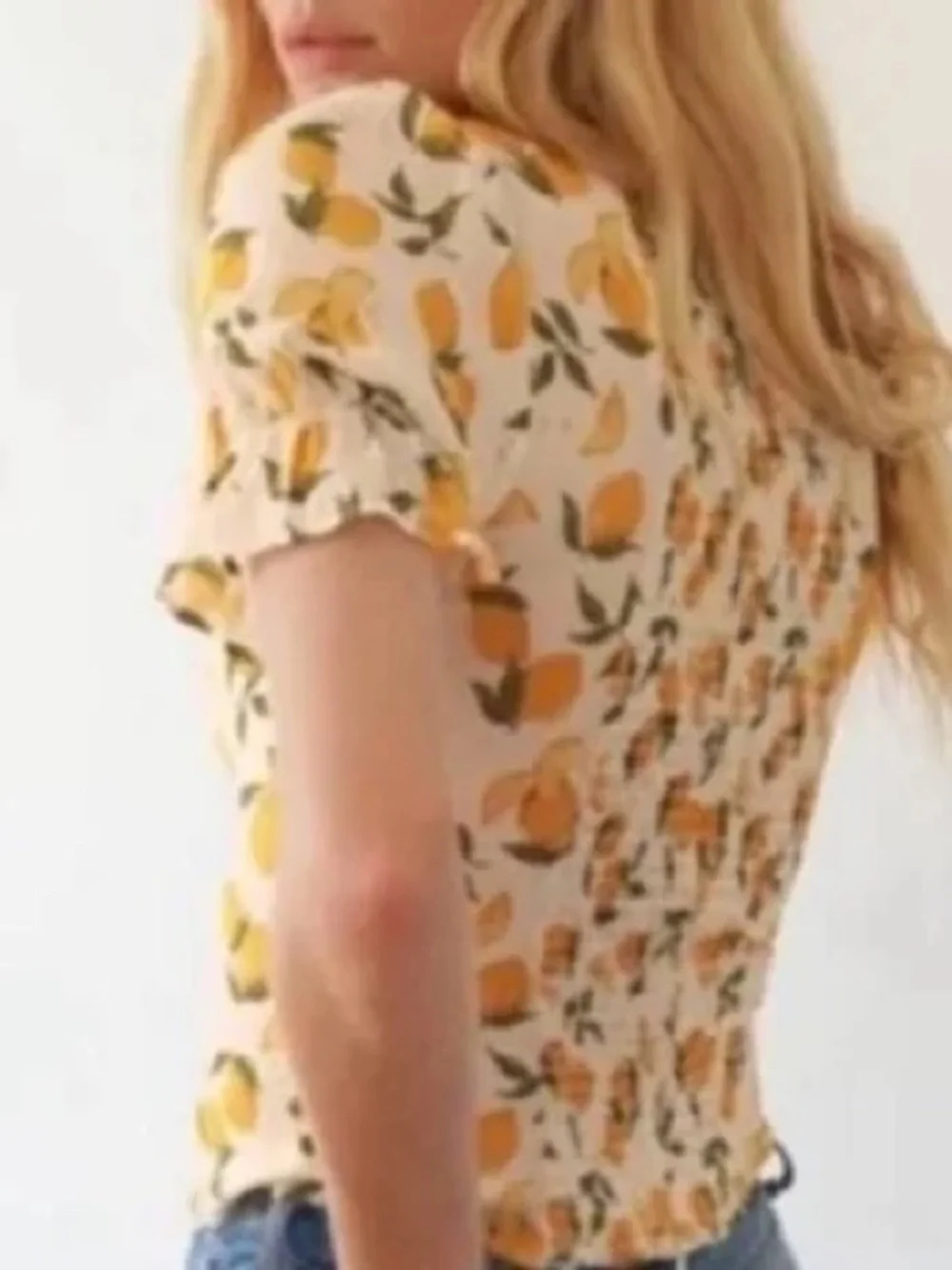 Reformation Cream Lemon Print Puff Sleeve Blouse